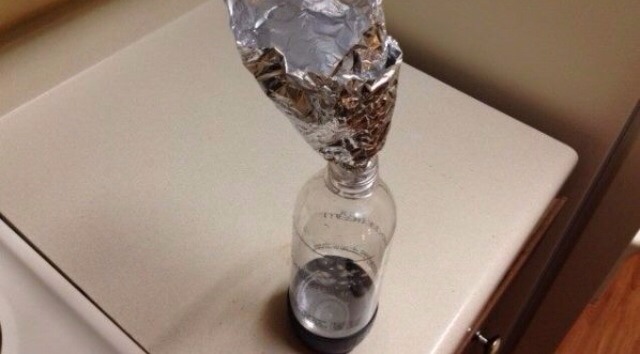 Make a funnel in a pinch by molding foil into a cone shape. 