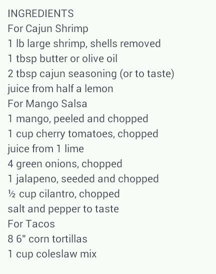 Cajun Shrimp Tacos With Mango Chunks 