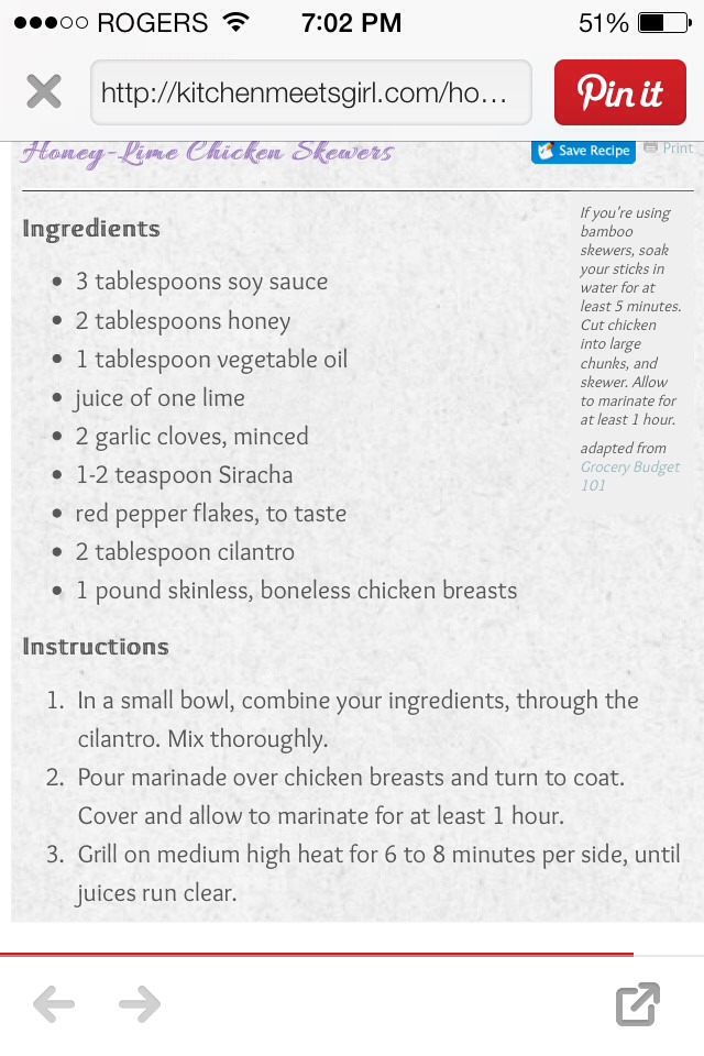 Honey Lime Chicken Skewers
