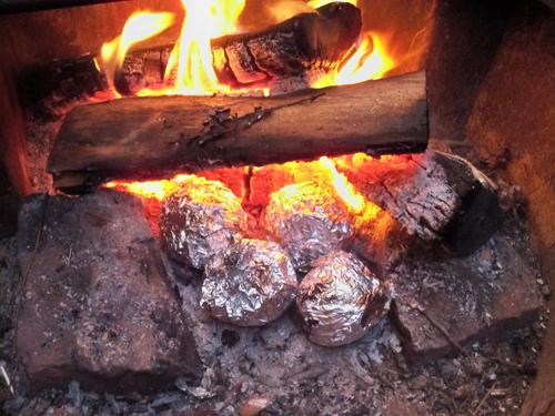 Set the oranges in the campfire coals for about 20 minutes.