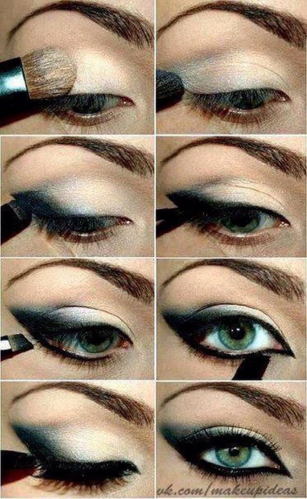 Very pretty smokey eye cat eye look.