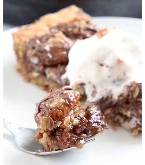 Chocolate pecan pie skillet cookie
