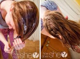 Flip your hair upside down and slowly the oil through your hair. Saturate your hair completely focusing on areas that are dry hair