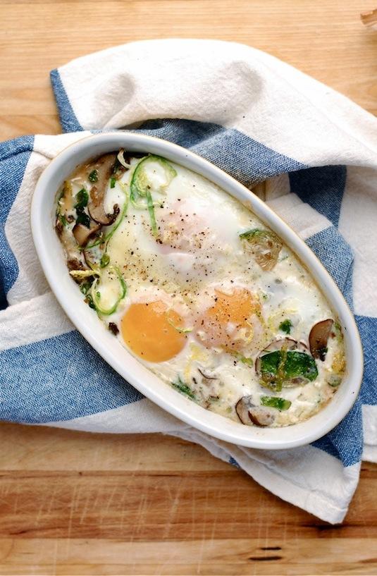 Baked Eggs with Brussels Sprouts and Mushrooms
