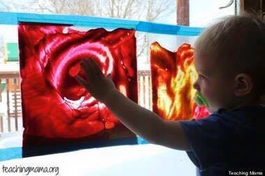 Put paint in Zip-Lock baggies and tape to window for endless fun!!