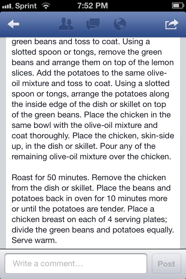 Chicken, Red Potatoes, And Green Beans.