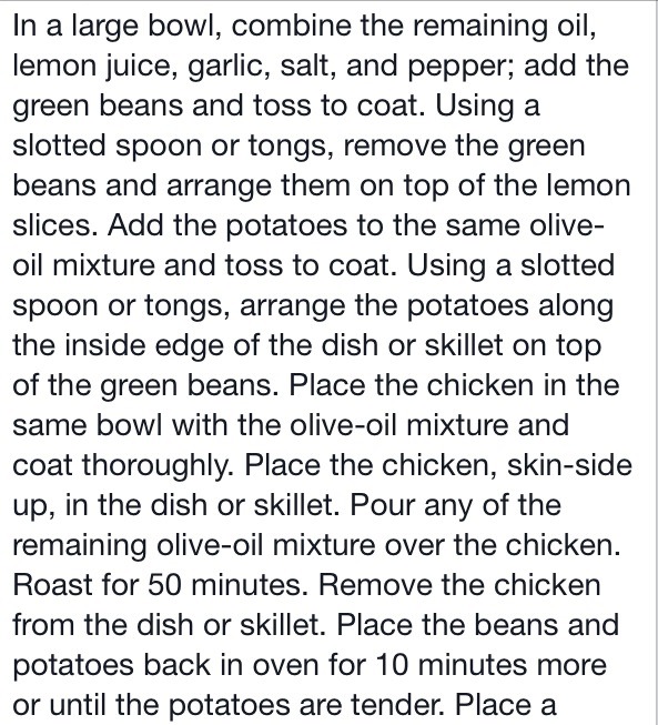 Garlic & Lemon Chicken With Green Beans & Red Potatoes. 