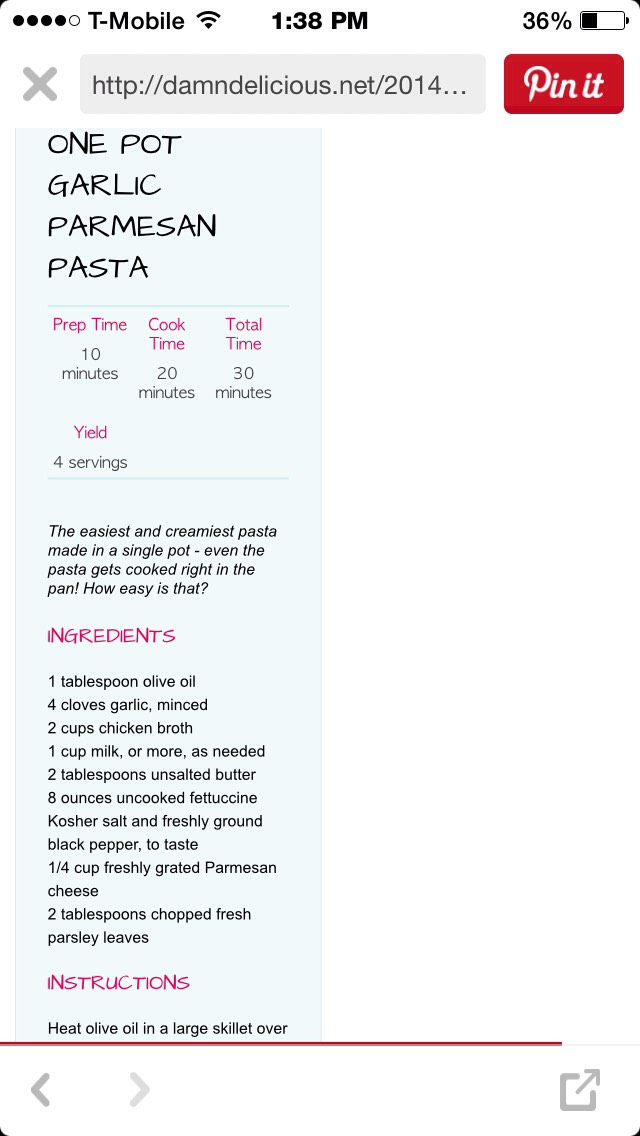 💕One Pot Garlic Parmesan Pasta💕💕