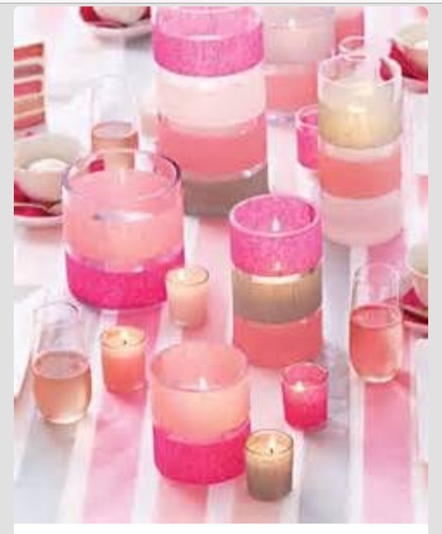 Assorted pink candles. 