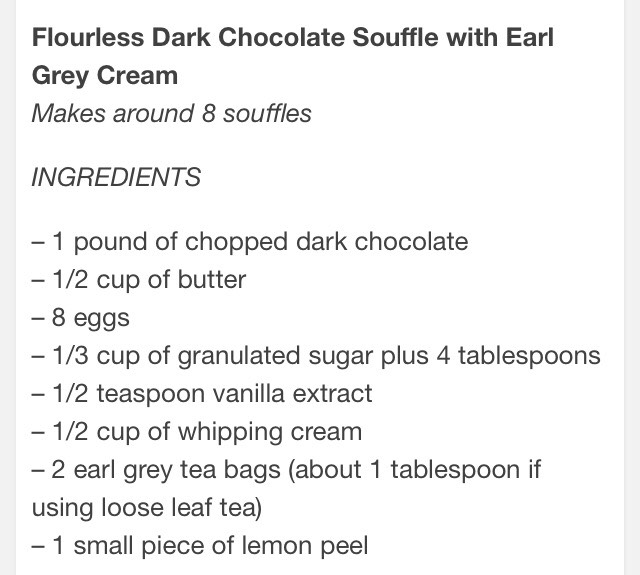 Flourless Dark Chocolate Soufflé With Earl Grey Cream 