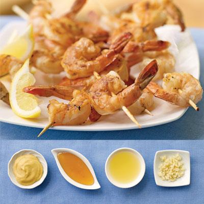 Preparation: 

Combine all ingredients except shrimp, and stir with a whisk. Thread shrimp onto skewers. Brush one side of shrimp with glaze. Grill for one to two minutes. Turn shrimp, brush with glaze, and cook two minutes or until shrimp are opaque. Serves four.