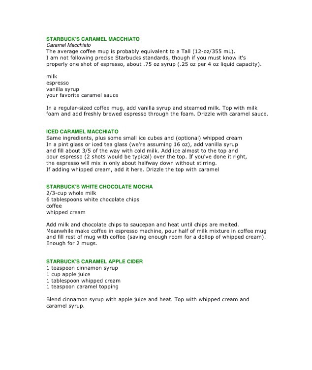Starbucks Drink Recipes