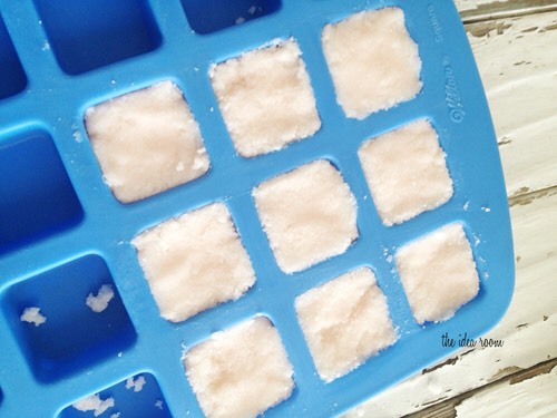 Pour in sugar and stir quickly.  Take mixture and place it into your molds with your fingers.  Or…if you don’t have a mold you can take a scoop and make rounded sugar “cubes”.