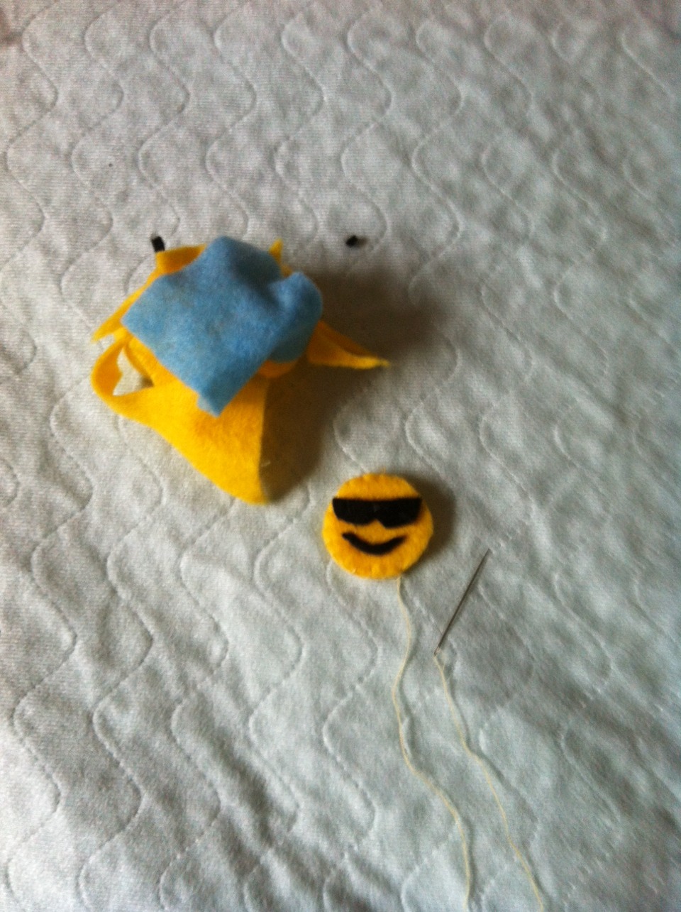 You can continue sewing and stop there. But if u want to stuff it, stop sewing at 3/4 of the emoji and stuff it. I saved up scrap pieces of felt along the way.