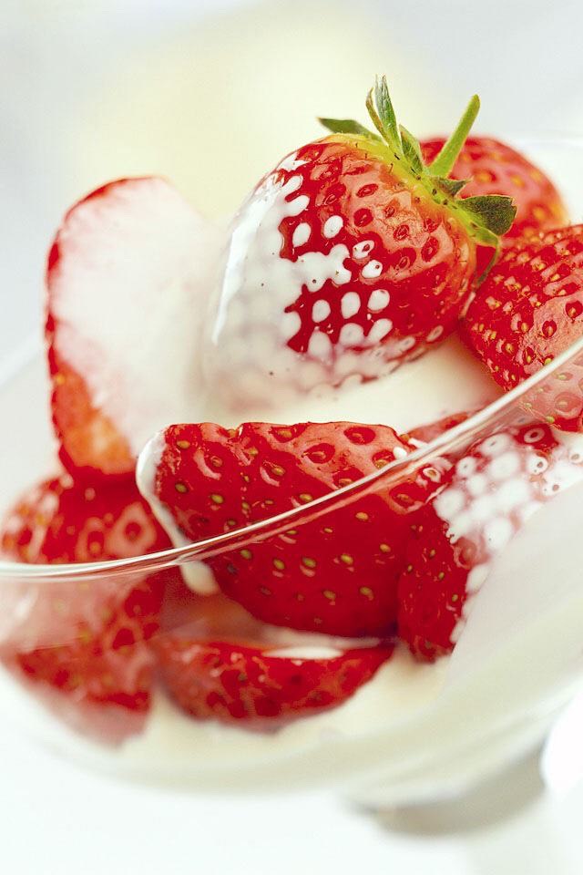 Strawberries and cream, or better known as condense milk (a sweet thick, creamy, liquid) you can easily dip your strawberry in the "cream" or blend it together, freeze and make an "ice cream" out of it ! 