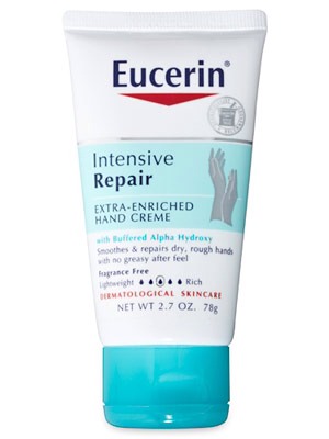 Eucerin Intensive Repair Extra-Enriched Hand CrÃ�Â¨me

This extra thick formula means business. If you are truly looking for all day hydration this is your winner. With it’s a silky finish and all day longevity it’s my number one pick.
 Get it at Drugstores $6
