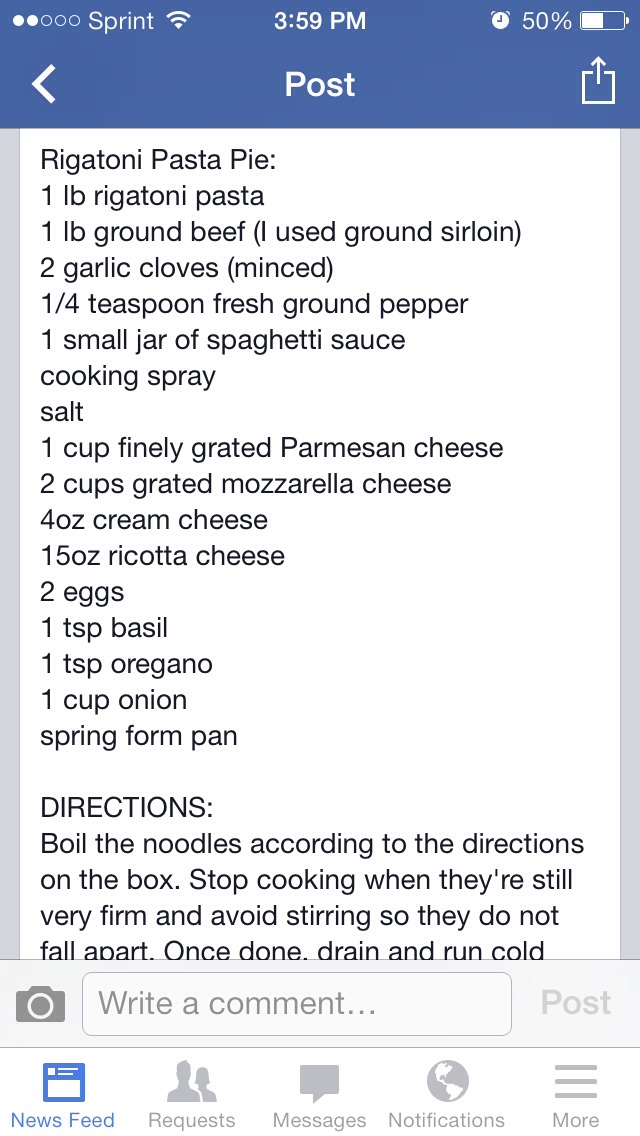 Rigatoni Pasta Pie