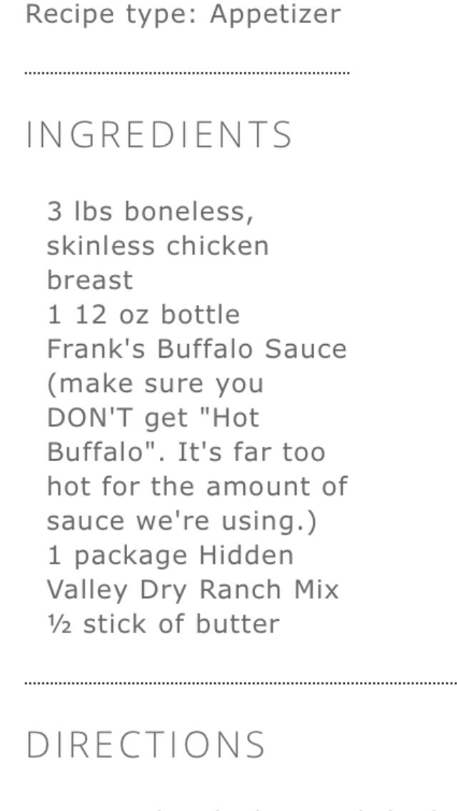 Crock Pot Buffalo Chicken 