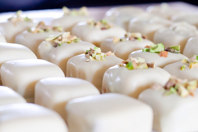 {White Chocolate Dipped Candied Orange & Pistachio Marzipan Bonbons}

•Makes about 40 chocolates, recipe easily halved or quartered

•Marzipan Prep Time: 1 - 1½ hrs

•Tempering & Dipping Time: 1 - 2 hrs

•Setting Time: 20-40mins