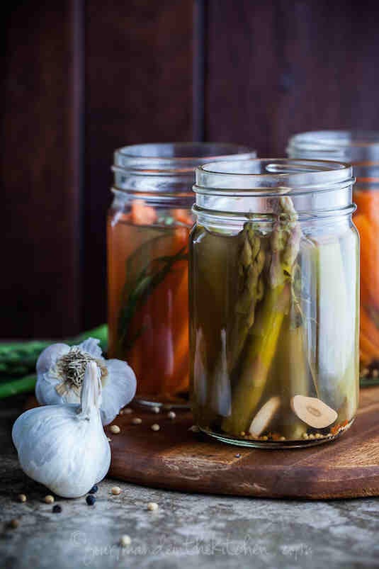 Quick Pickled Asparagus and Carrots

http://gourmandeinthekitchen.com/2013/quick-pickled-carrots-asparagus-recipe/
