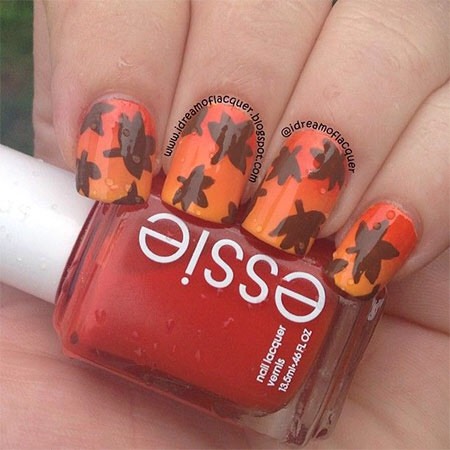 Be simple with brown leaves and orange ombre. 