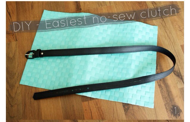 First off find a placemat and belt that match and go well together for a clutch. Maybe pick colours that will match well to the outfits in your closet so you can get a lot of use out of it or just make tons of these because they are super easy to make! 