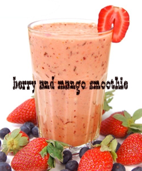 1 cup of blueberries
1 cup of strawberries
1/2 mango
1/2 cup of plain yoghurt
Peel the mango. Wash all the berries well and blend them all in a blender. Pour into a glass and drink immediately.