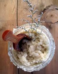 Delicious scrub
Ingredients:
1 cup organic cane sugar
1/3 cup celtic sea salt
1/2 cup organic coconut oil
2-3 tbsp. almond oil
1 tbsp. vitamin e
Couple drops of lavendar essential oil
Directions:
Combine all ingredients (oils last); mix well
Apply to body and massage into skin
Rinse