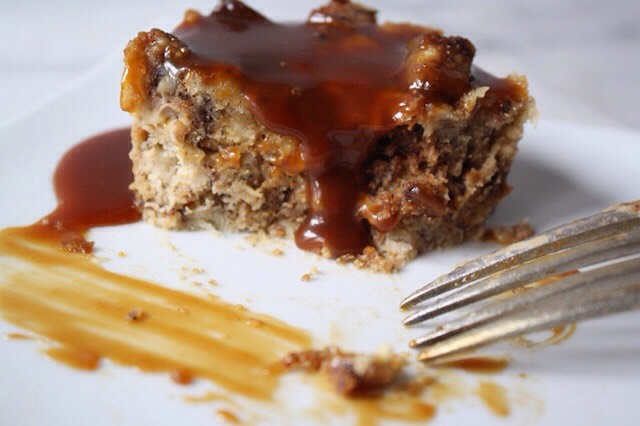 Chocolate bread pudding with bourbon sauce 