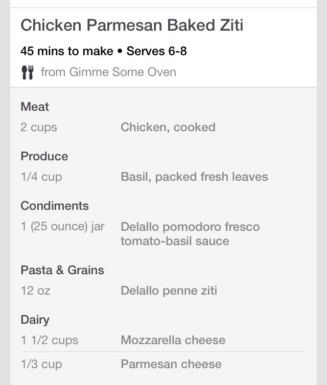 Chicken Parmesan Baked Ziti Recipe :)