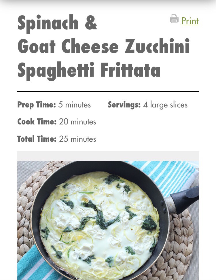 Spinach & Goat Cheese Zucchini Spaghetti Frittata Recipe- under 200 Calories!! 