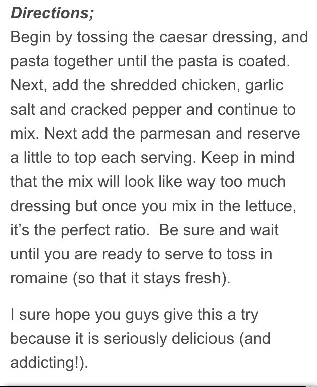 Healthy Eats: Chicken Ceaser Pasta Salad! 