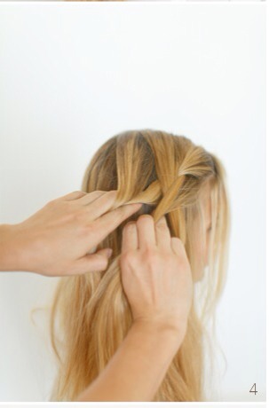 4+5) Add hair from the opposite side by taking horizontal sections and bringing them around to the front where the braid is located.

