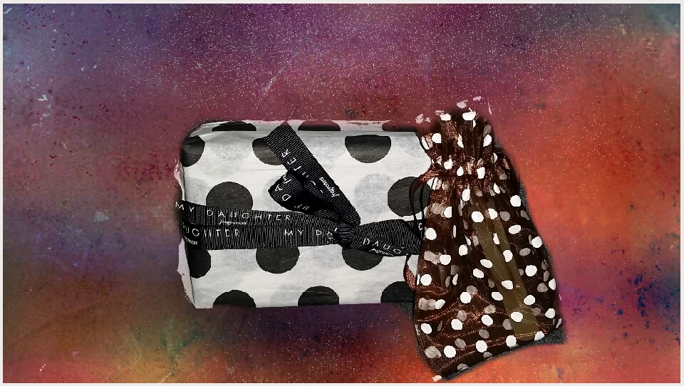 My Daughter wrapped their perfume in really cute packaging!! I 💜 polka dots!
