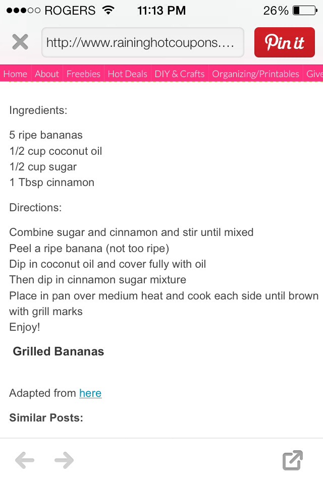 Grilled Cinnamon Sugar Bananas! Yum!