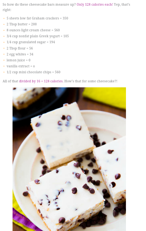 Skinny Chocolate Chip Cheesecake Bars!