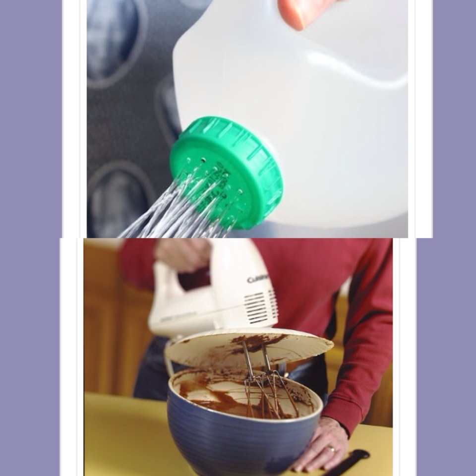 17. Puncture holes in the top of an old milk bottle to create a watering can. 
18. Put a paper plate to prevent splatters when using an electric mixer