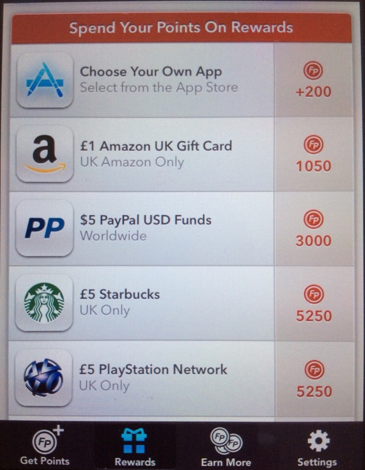 Once you have collected enough points you can get different things without having to spend money!!!