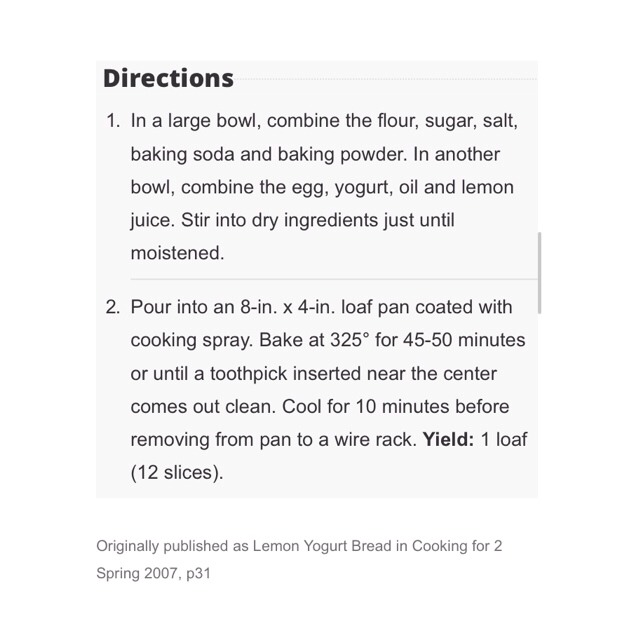 Lemon Yogurt Bread Recipe