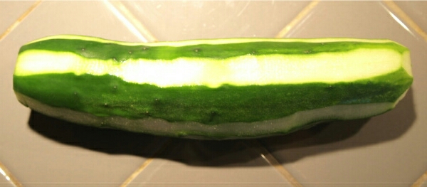 Cut the skin off of your cucumber. I recommend using a potato peeled. A lot faster and easier to use.