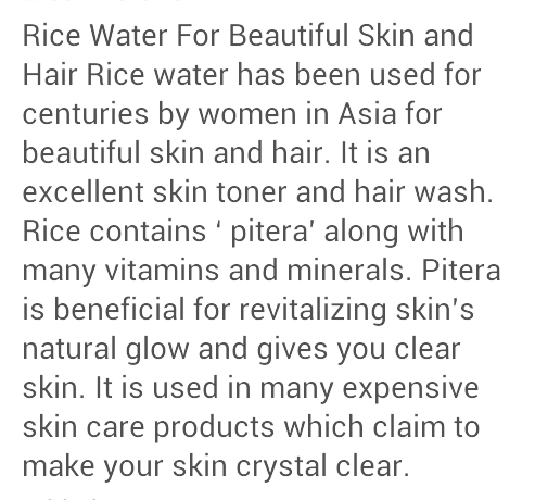 Rice water used for clear skin and beautiful hair