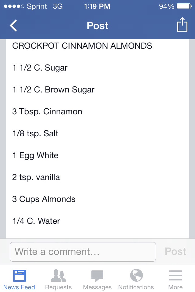 Crockpot Cinnamon Almonds