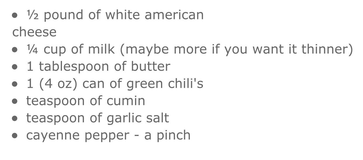 Since posting this, I  have tweaked this recipe. I made it even better, if that were possible, but it was. Go to Walmart or a Mexican store and look for a cheese called Oaxaca cheese. This is the ACTUAL cheese used to make this with. It is a white stringy melting cheese. This is the cheese!!!!