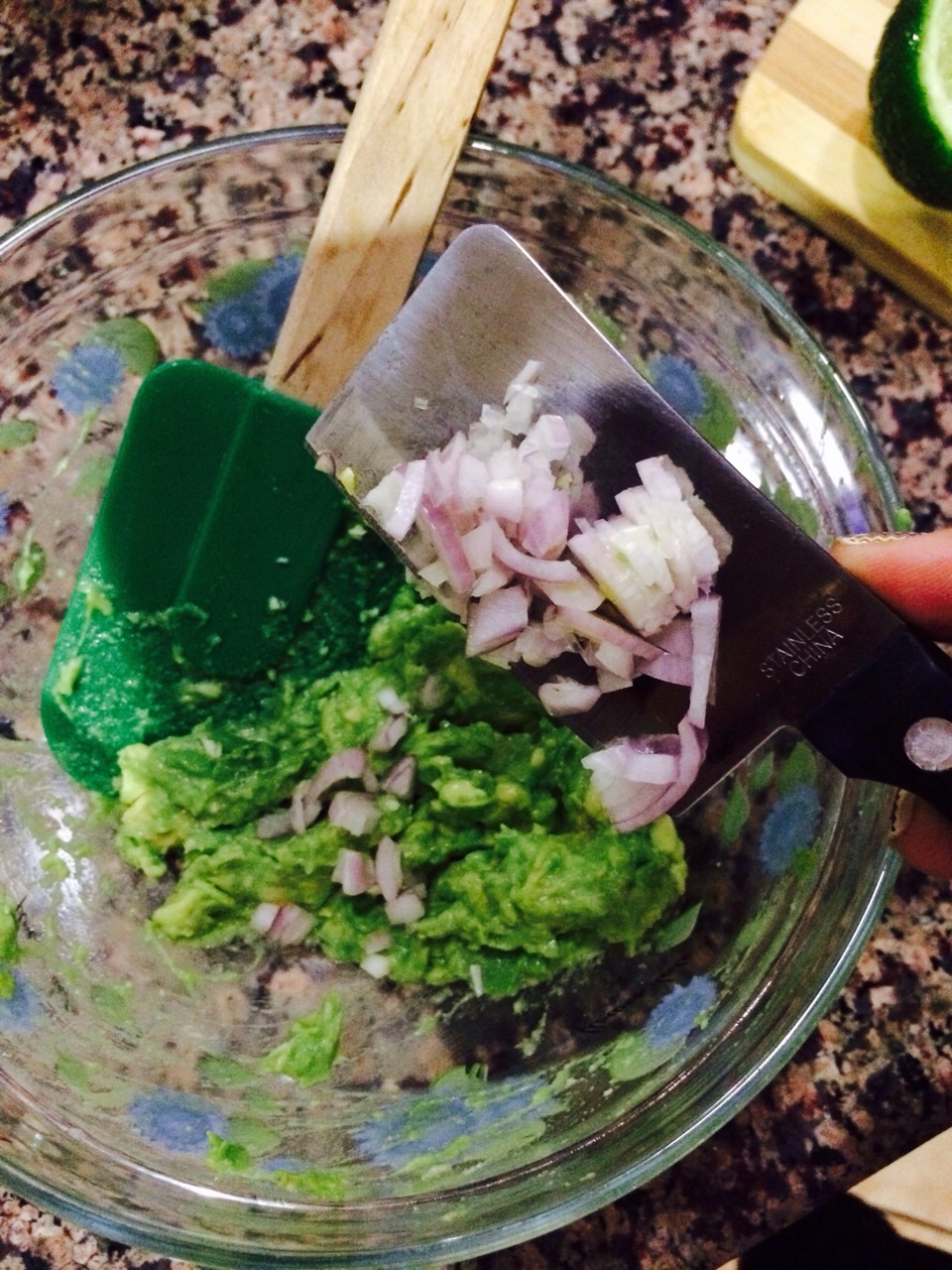 Minced shallot! You can use onion or scallions...the reason why I used shallot is because I didn't want to waste an onion because I didn't need to use a whole onion, and since shallot was the perfect size why not use it!