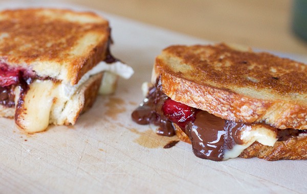 Fudgy strawberry brie grilled cheese sandwiches 