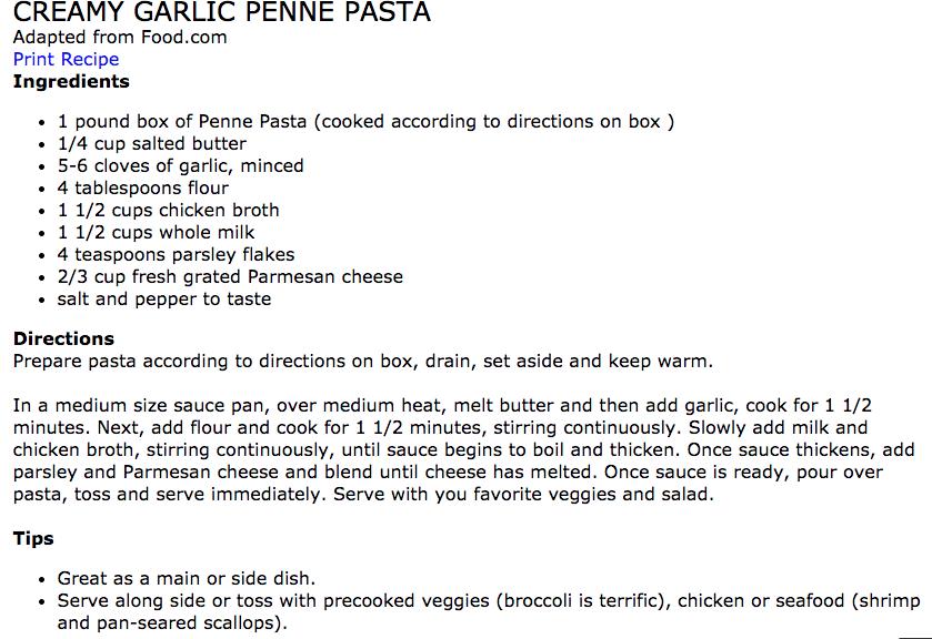 CREAMY GARLIC PENNE PASTA