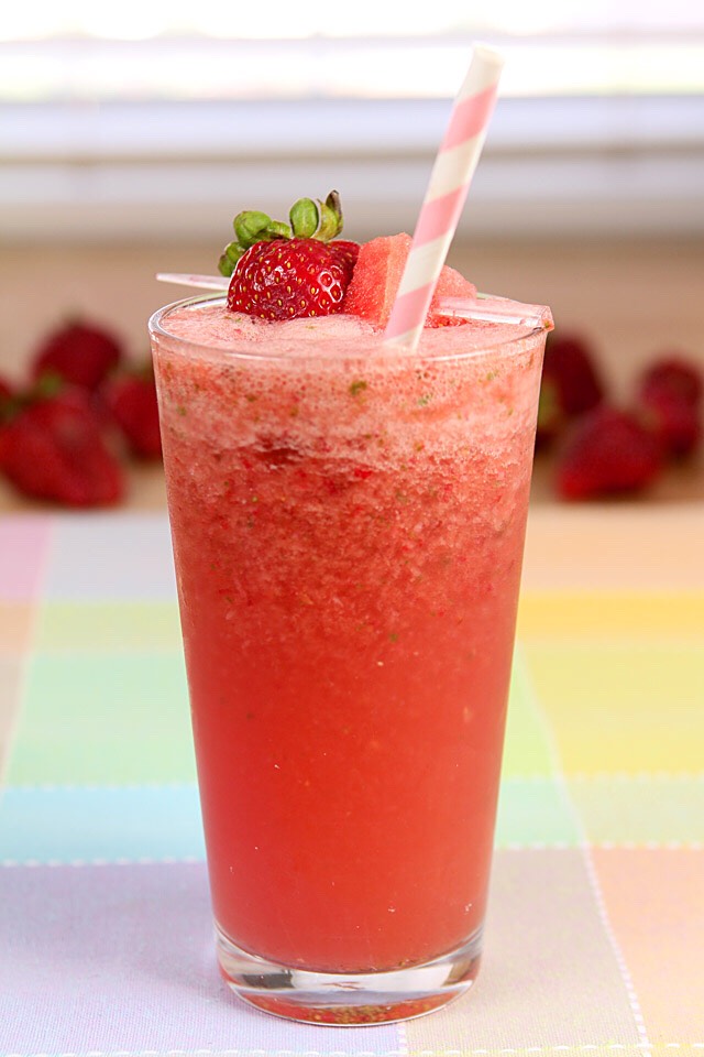 You can make a strawberry smoothie! In the picture it is strawberry, watermelon, and kale! Very healthy, and fulfilling. 