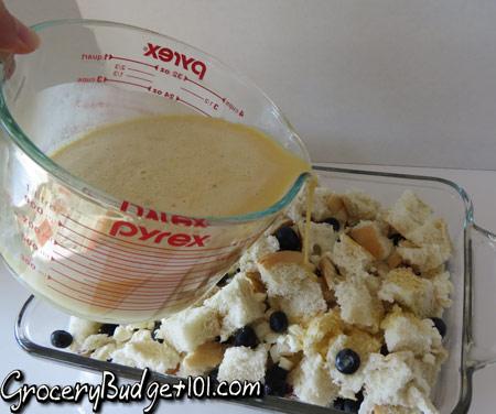 considerably. Add the blueberries, stirring gently, then reduce heat, and simmer 8-10 minutes. Remove from heat, stir in the butter, cool, refrigerate until morning.

Remove the bread cube mixture from the refrigerator about 30 minutes before baking.
