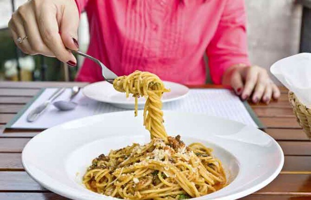 CHECK PORTIONS 
The reason you're feeling full and bloated could be your portion sizes. If you find that you're constantly feeling stuffed after a meal, download and print a visual guide to portions that just uses your hands.