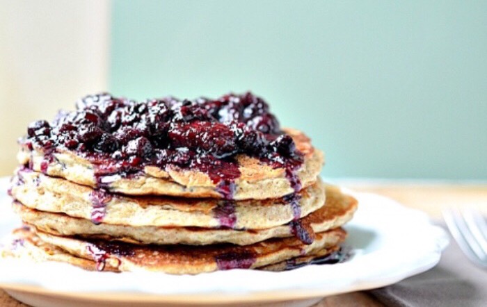 Banana Oatmeal Pancakes With Berry Sauce!